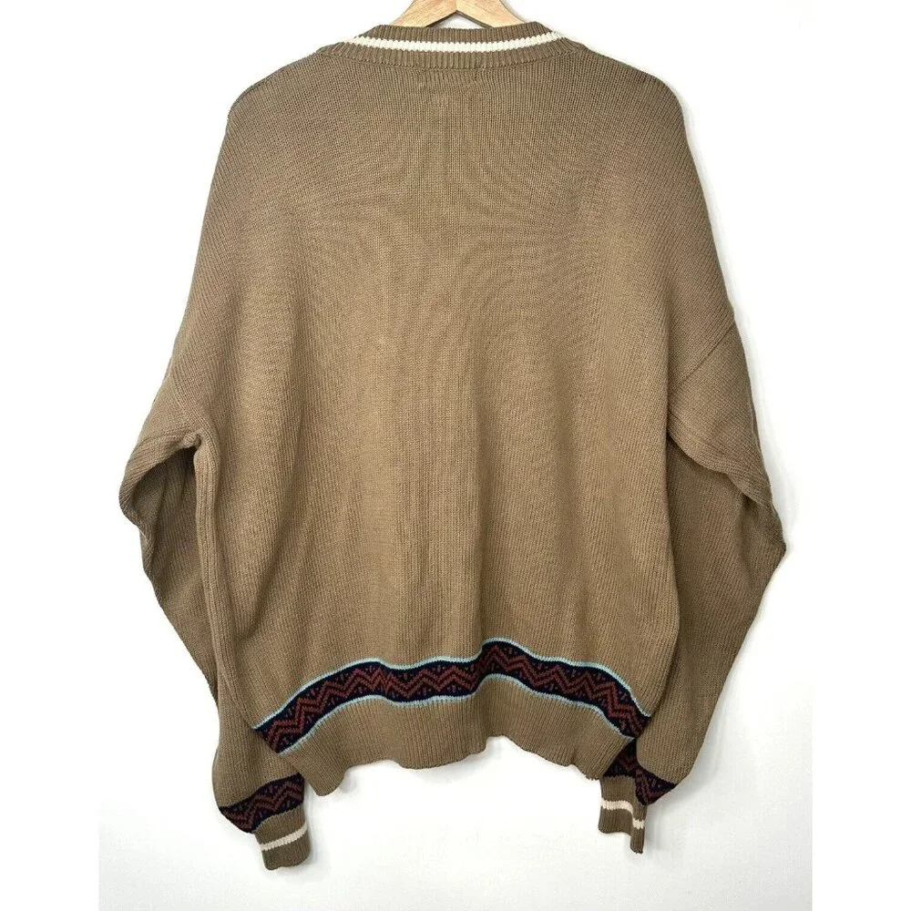 Vintage Bay Club Cardigan Sweater 80s Grandpa Knit Baggy Brown Mens Size Large - Picture 2 of 12